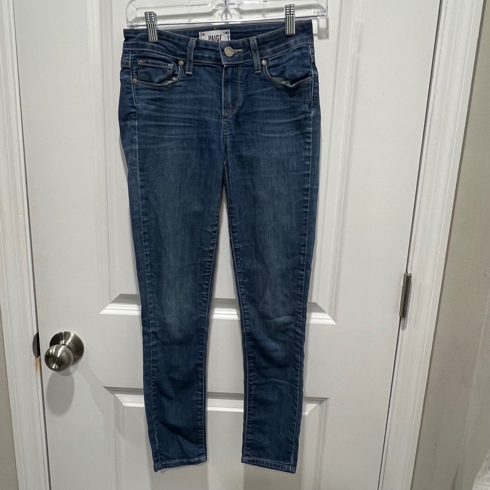 Paige Womens Skinny Jeans Whiskering Medium Wash Blue 25 Flawed